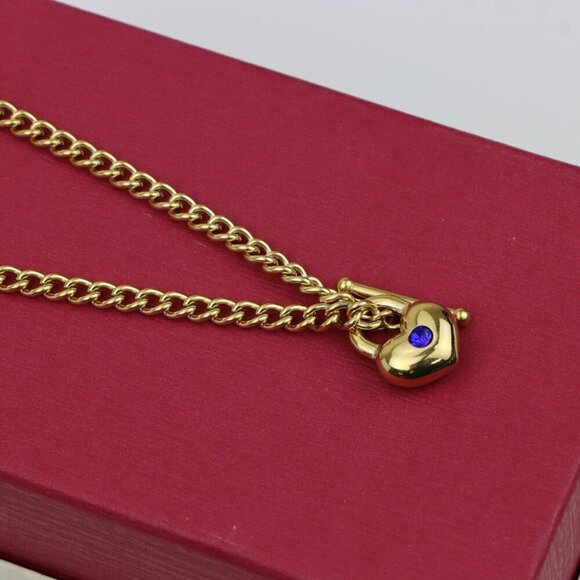 Heart Charm Gold Necklace with Blue Stone – Elegant Chain Style, XPNL0379 - Picture 7 of 13